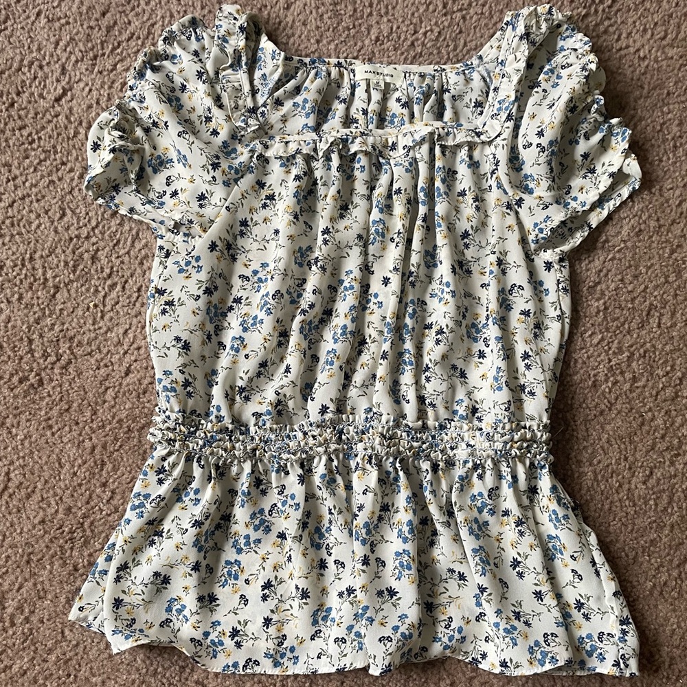 Floral Print Ruffle Sleeve Top